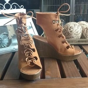 Cognac Lace-Up Wedges